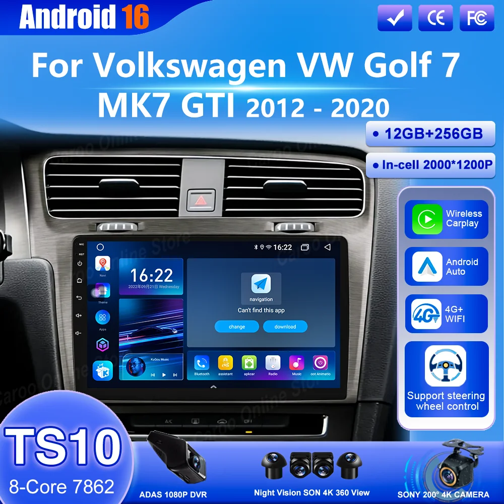 

Android 16 Car DVD Radio Stereo For Volkswagen VW Golf 7 MK7 GTI 2012 2013 -2020 Auto Wireless Carplay Multimedia Video Player