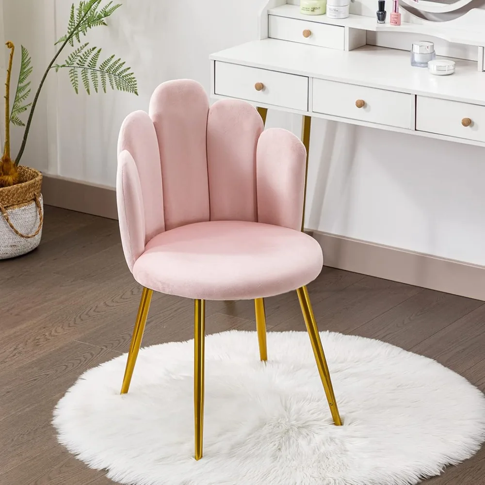 

Vanity Chair for Makeup Room, Midcentury Modern Accent Velvet Chair with Back Support, Gold Legs for Living Room Bedroom