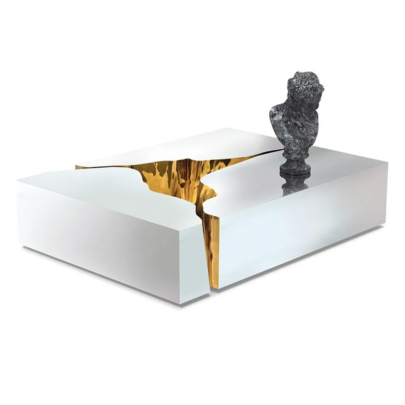 

Italian light luxury stainless steel coffee table modern high-end villa designer splicing metal paint square