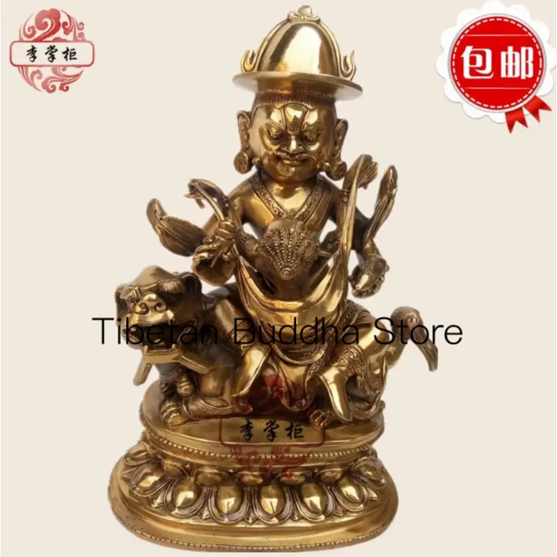 30cm Tantric Pure Copper Treasure Heavenly King Riding Lion Twin Body Wealth Protector Joyful Buddha