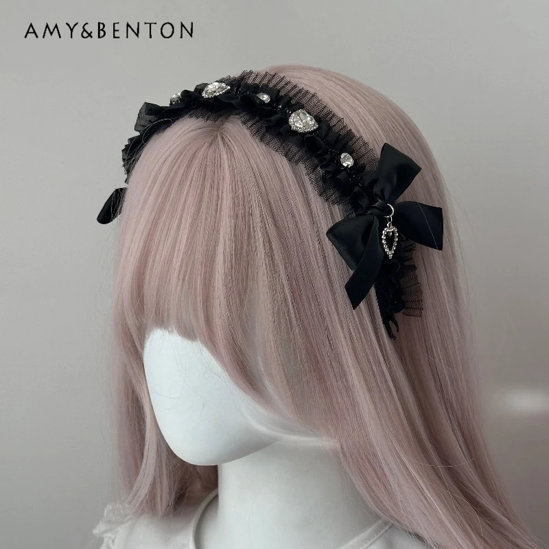 

Mine Series Mass-Produced Rhinestone Lace Bow Hairband Women Sweet Girl Japanese Style Cute Hair Accessory Lolita Girl Head Band