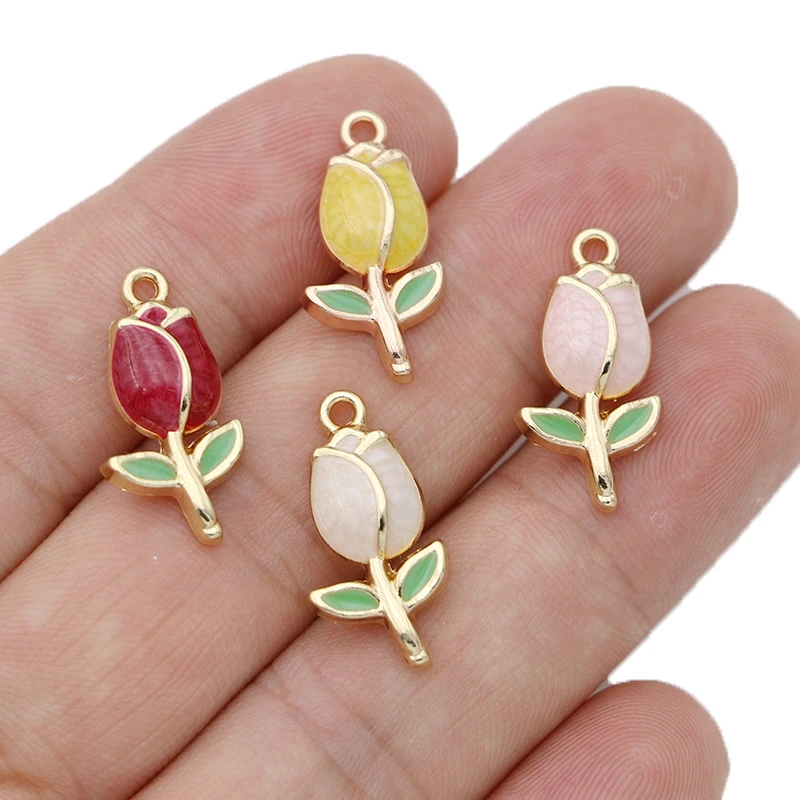 10 قطعة مطلية بالذهب المينا روز زهرة قلادة Charm لصنع المجوهرات سوار قلادة Earrings بها بنفسك أقراط اكسسوارات الحرفية النتائج