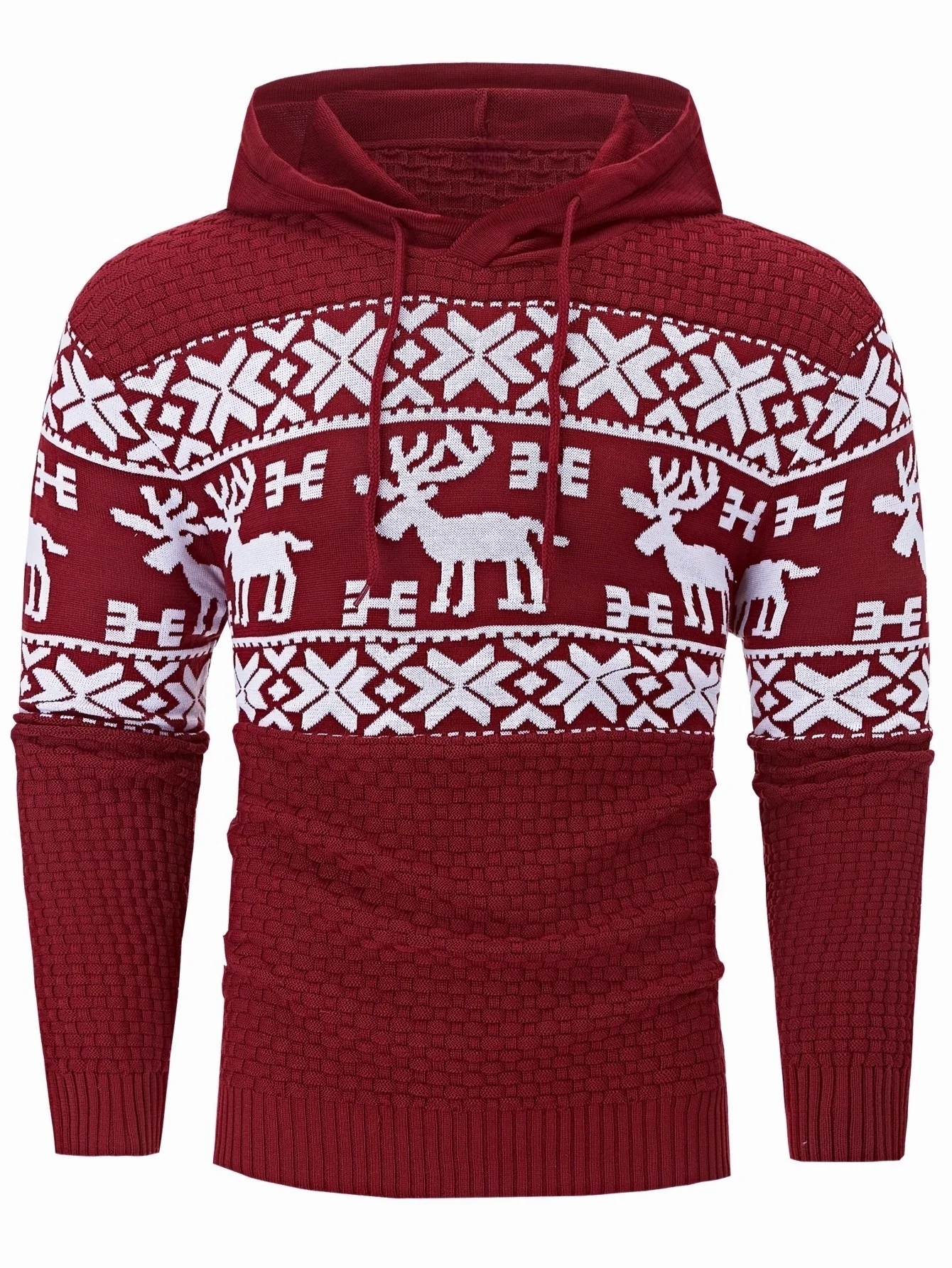 LVLAEA Christmas Elk Pattern Embroidery Men Winter Fall Hoodies Long Sleeve Y2K Warm Fashion Jacquard Hooded Sweatershirt for Me