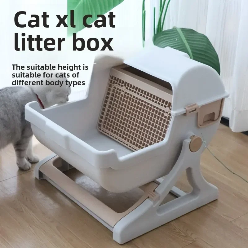 

Semi-automatic Litter Box Anti-splash Oversize Semi-enclosed Cat Toilet Supplies Accessories Sandbox for Cat Hygienic Convenient