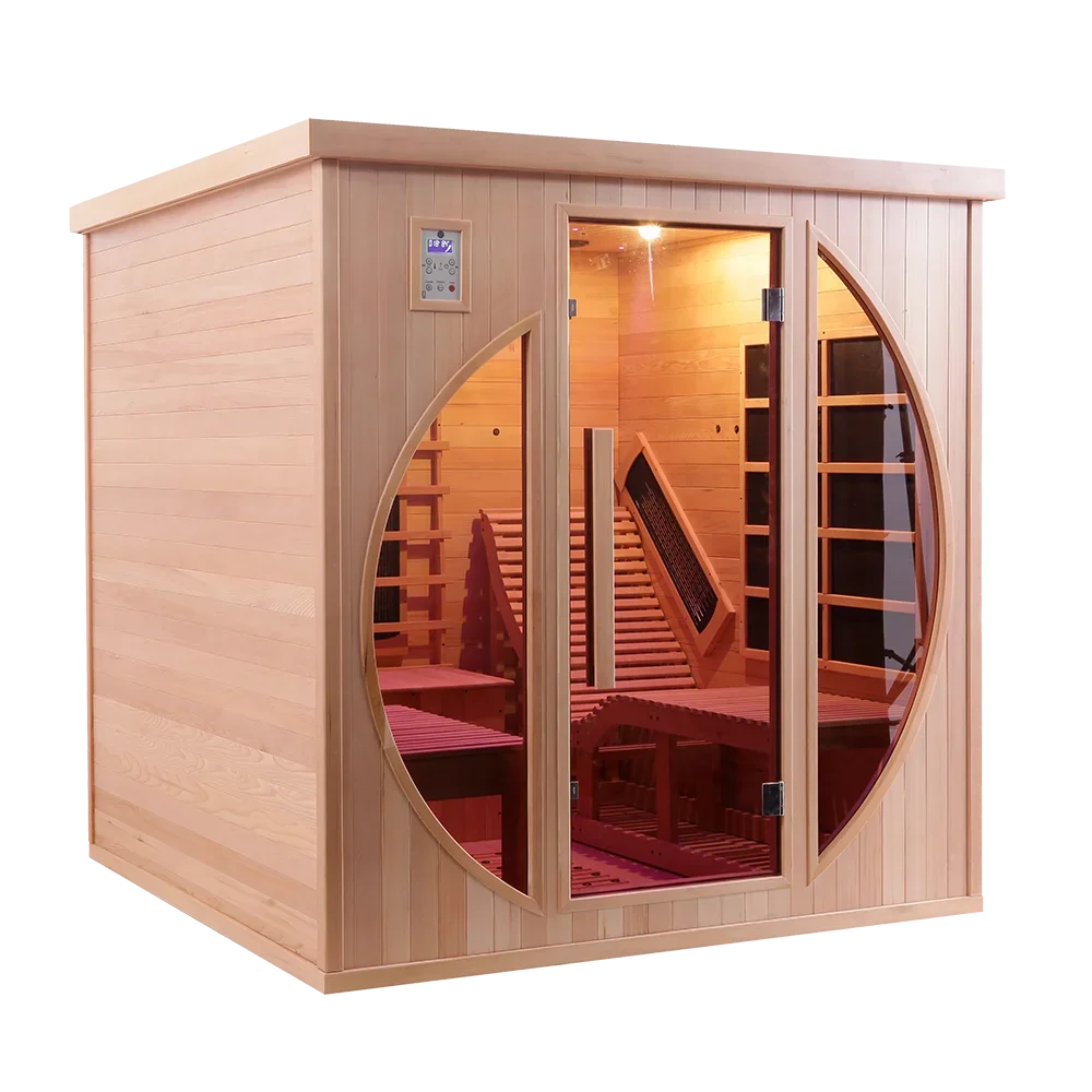 

High Fashion 2 Persons Finnish Sauna Cabinet Traditional Outdoor Infrared Sauna And Steam Combined Room Hidden Cam Massage Room