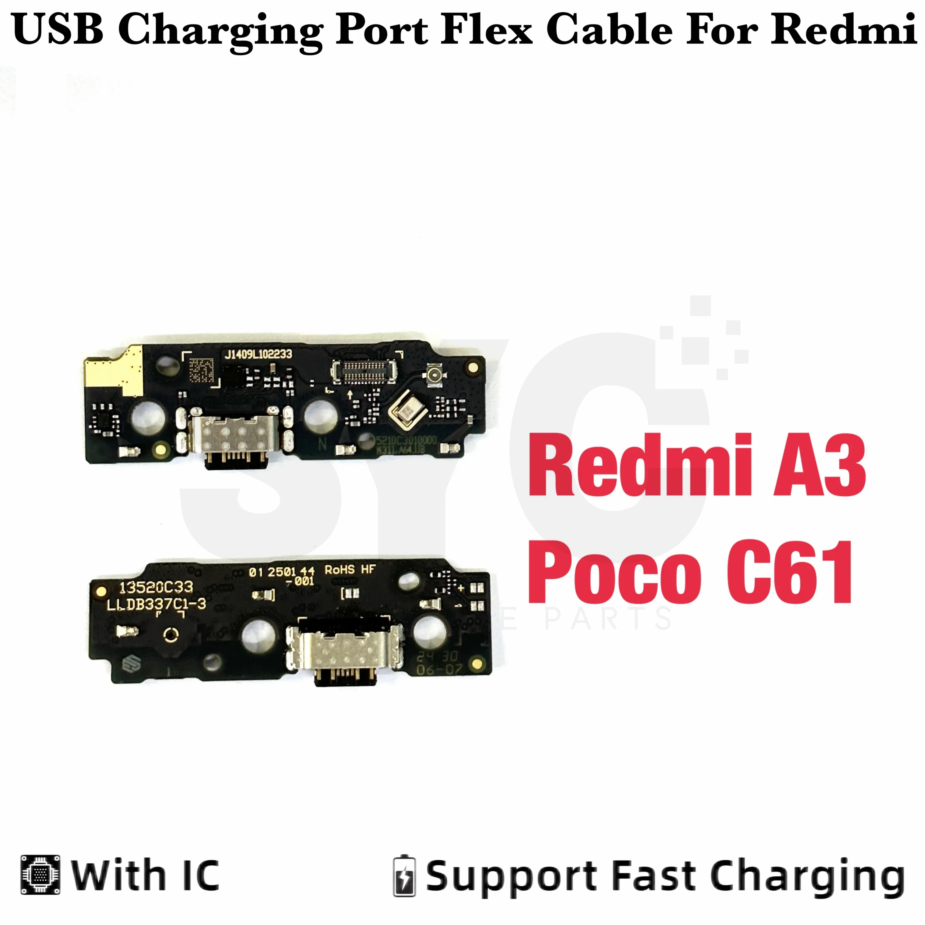 New For Xiaomi Redmi A3 + Plus Poco C61 USB Charging Dock Port Mic Microphone Connector Board Fast Flex Cable Repair Parts