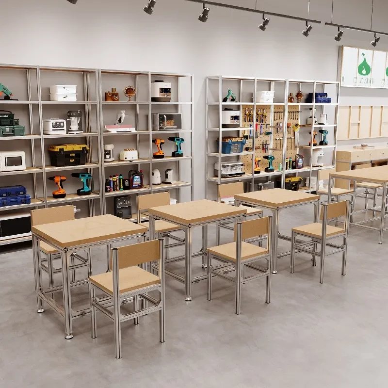 Industrial wind birch marine board storage rack office aluminum profile storage decoration hole board display rack display rack