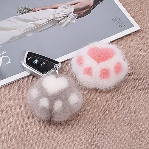 Women New Cat Claw Faux Fur Key Chain Charm Fashion Plush Bear Paw Car Keychain Bag Pendant Party Gift Jewelry Trinket Fluffy