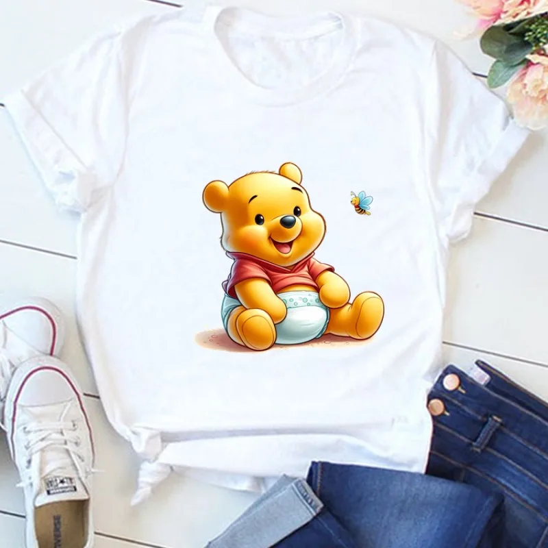 Cute Winnie The Pooh Bear Funny Disney Women T-shirt Graphic Casual Short Sleeve T Shirt Female Kawaii Loose Y2K Clothing Tops