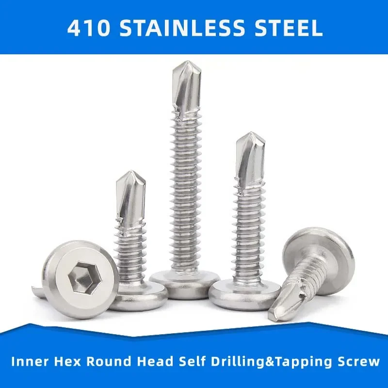 410 Stainless Steel Inner Hex Pan Head Self Tapping Screw  M5.5 M6.3 Self Drilling Screw Round Fasteners Drilling Tail Screw