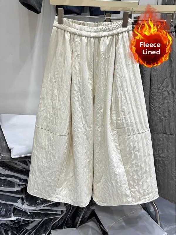 

Невобычные цветные хлопковые широкие брюки с эластичной резинкой на талии, большие размеры, женские зимние свободные повседневные теплые брюки на подкладке