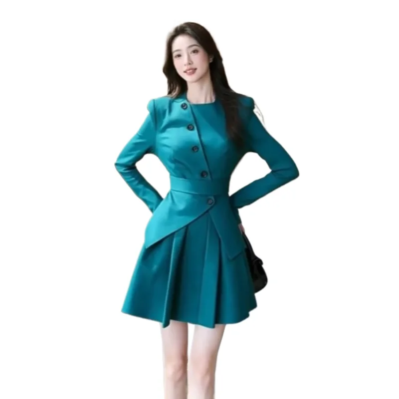 

Korean Blue Top Suit Skirt Good-looking Spring Clothes, A Complete Set of Capable Temperament, Light Luxury and High-end Sense