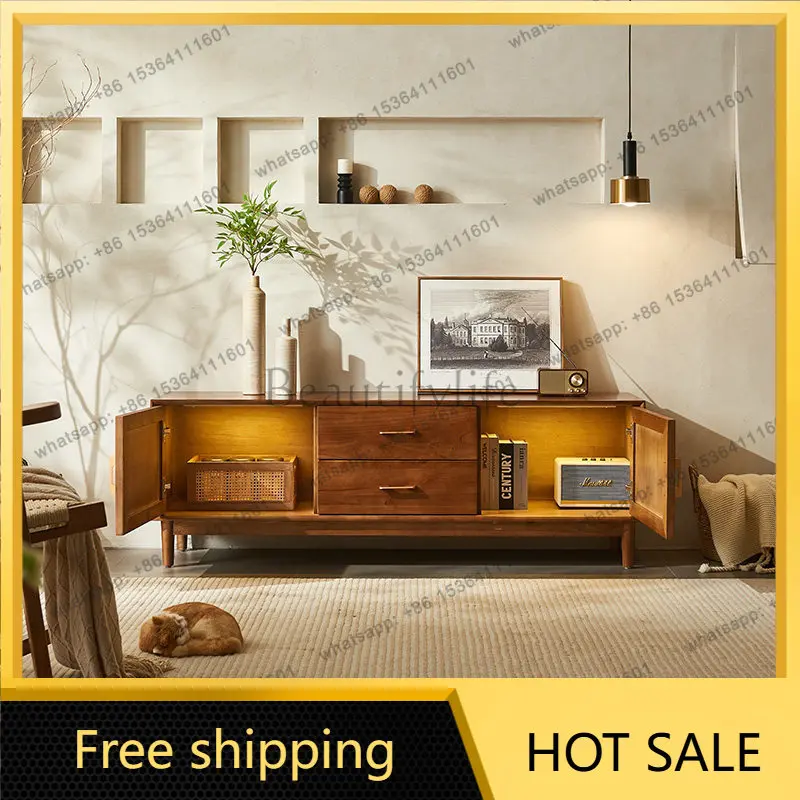 LD solid wood rattan TV cabinet Japanese living room homestay rattan storage storage cabinet