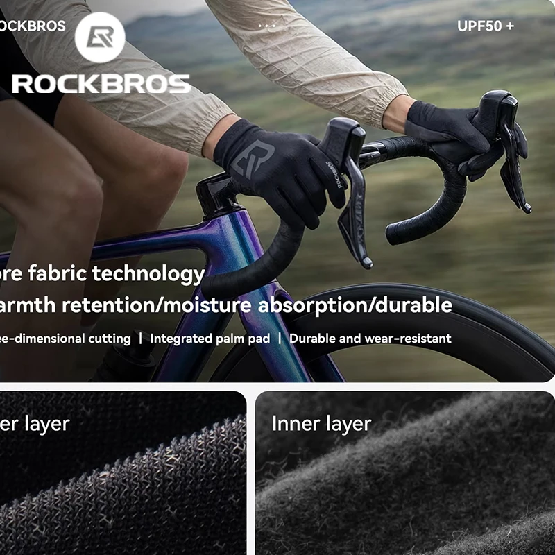 ROCKBROS Cycling Long Fingers Gloves Fleece Warm Durable Wear Resistant Shock Absorbent Anti Slip Highway Mountain Bike Gloves