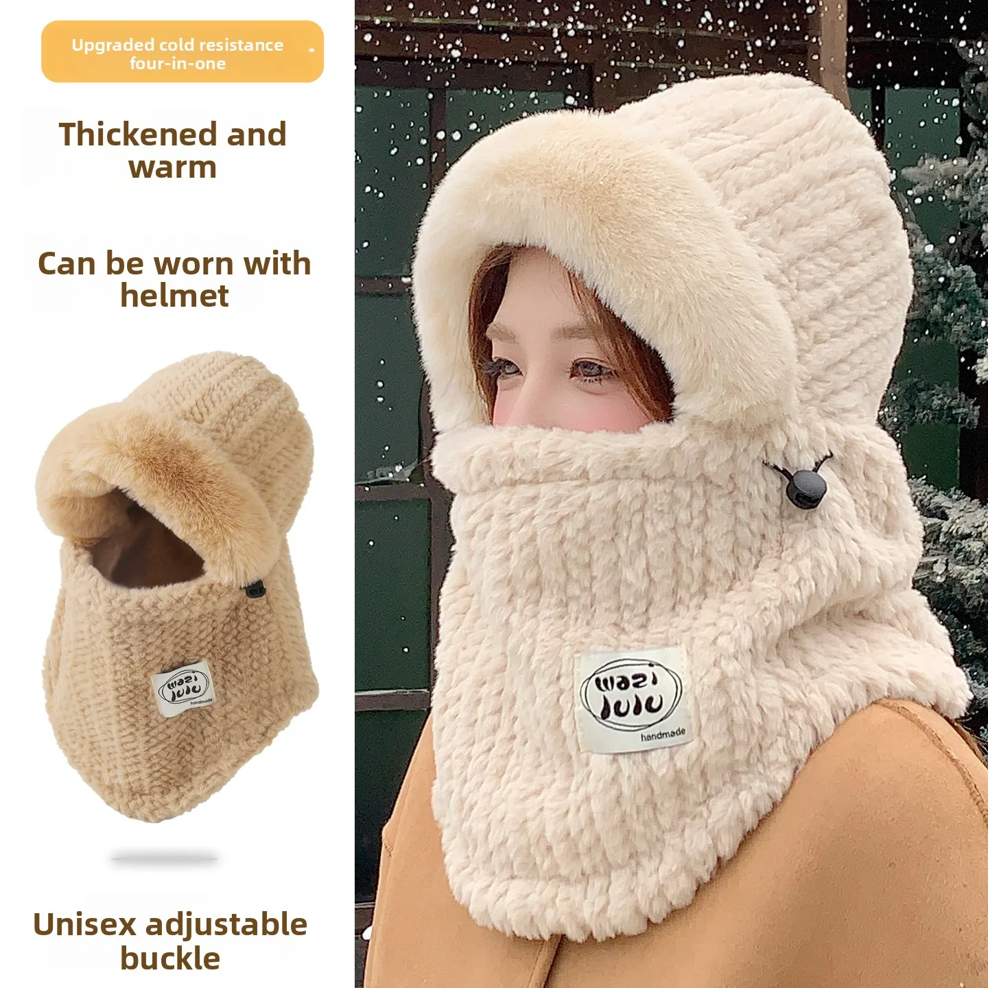 Thickened Fleece Winter Hat Unisex Outdoor Cycling Neck Warmer Integrated Face Mask Scarf Ear Protection Soft Comfortable Mat...
