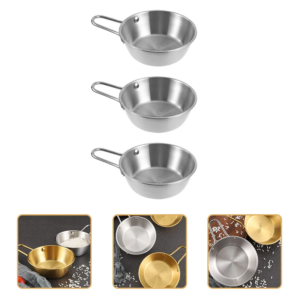 Juego de 3 Tazones de Acero Inoxidable con Asa, Tazón Coreano para Vino de Arroz, Sopa, Ramen, para el Hogar, Restaurante, Camping, Fiestas, Vajilla de Cocina