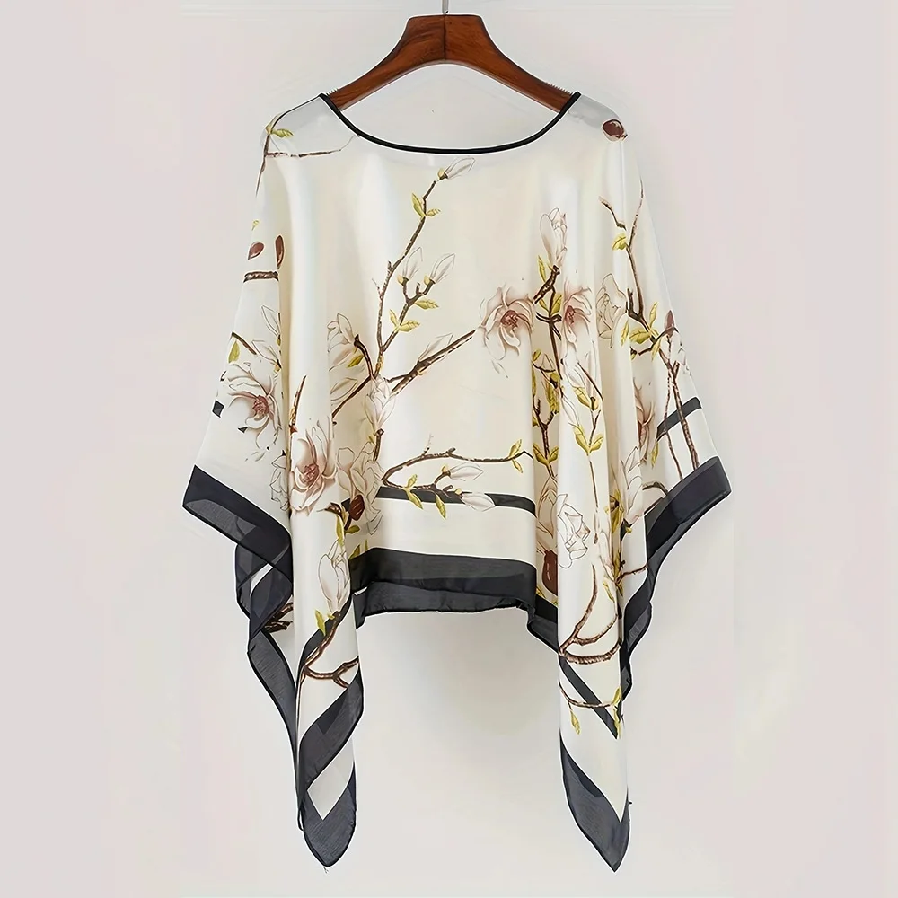 Loose Fit Poncho Cloak Thin Scarf Printed Comfortable Simulated Silk Pullover Sun Protection Polyester Versatile Scarves Summer