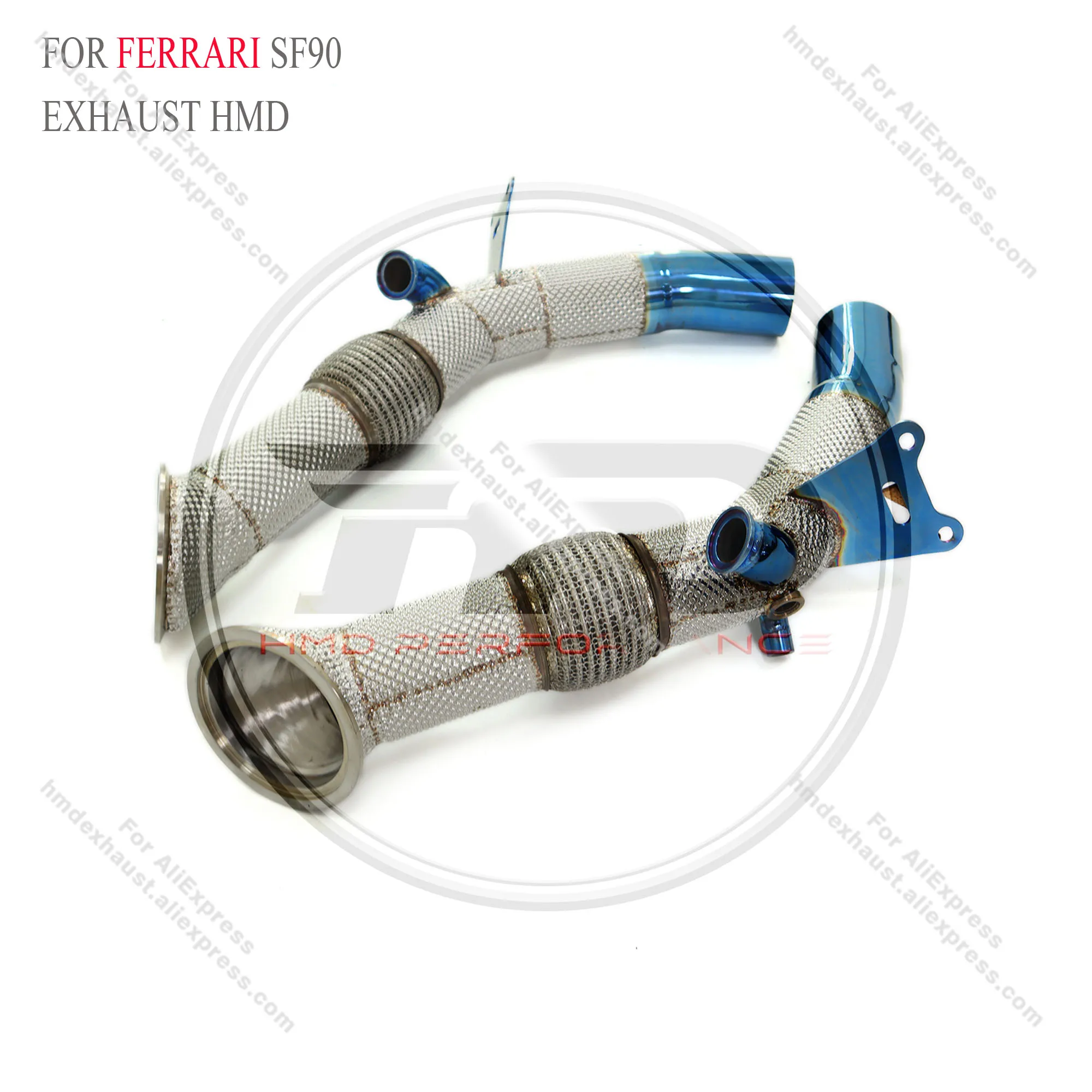 Sistema de escapamento HMD Downpipe de alto desempenho de fluxo para Ferrari SF90 3.9T 2019 com tubo de corrida de proteção térmica