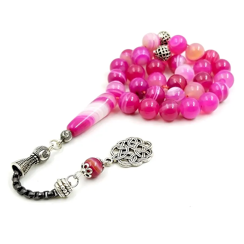 Tasbih agate rosa naturali rosario musulmano regalo pietra preziosa islamica 33 45 51 66 99 100 perline di preghiera arabica braccialetto di moda