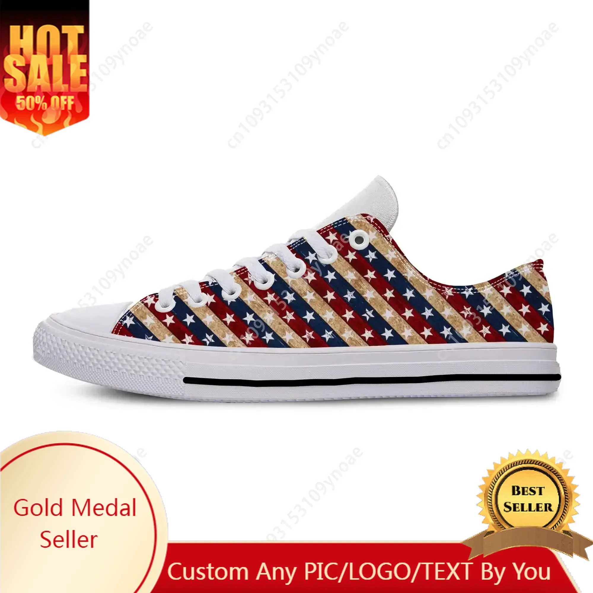 

America American Flag US USA Star Stripe Patriotic Casual Cloth Shoes Low Top Comfortable Breathable 3D Print Men Women Sneakers