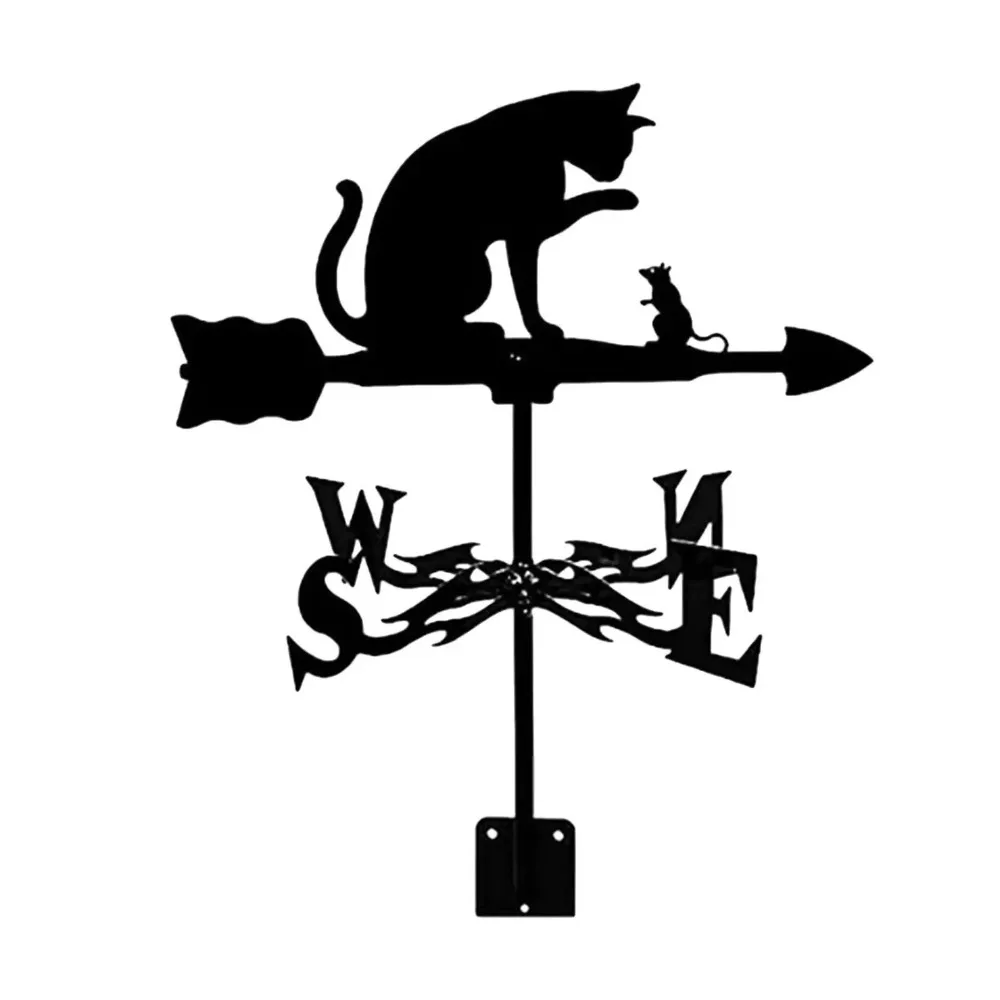 New Black Metal Weather Vane Creativity Owl Cat Chicken Eagle Design Roof Garden Decorations Wind Indicator Outdoor Crafts