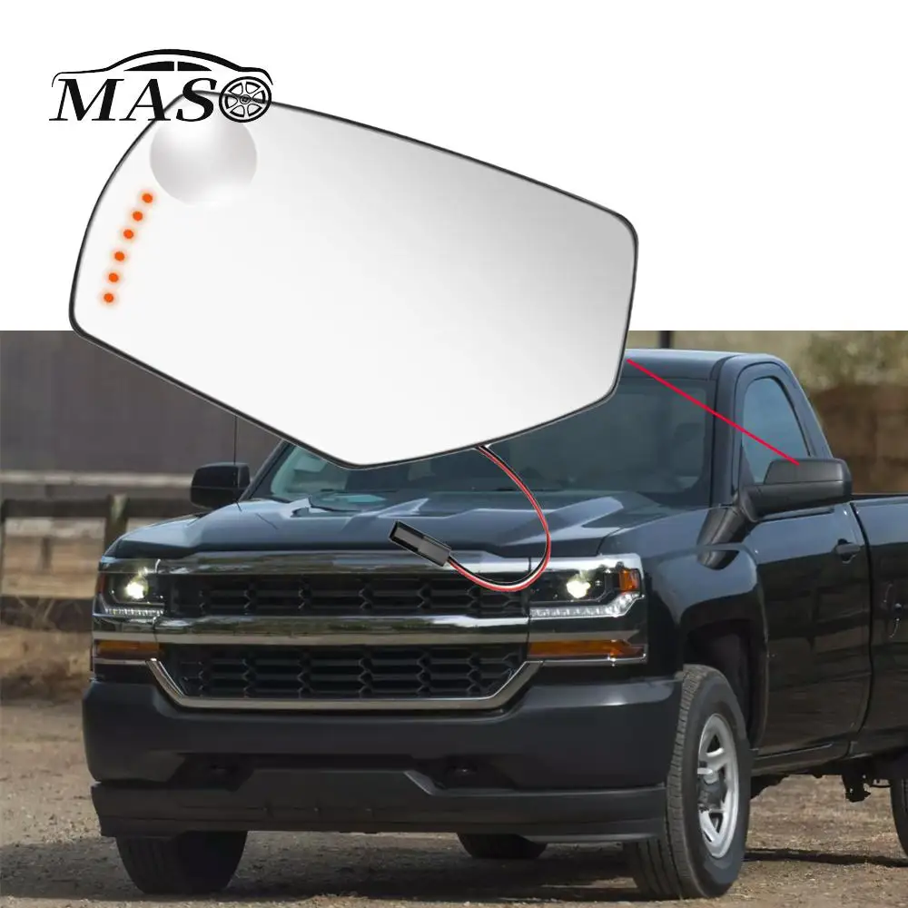 Left/Right Side Heated Wing Mirror Glass Rearview Mirror Blind Spot Turn Signals for Chevrolet Silverado GMC Sierra 2015-2017