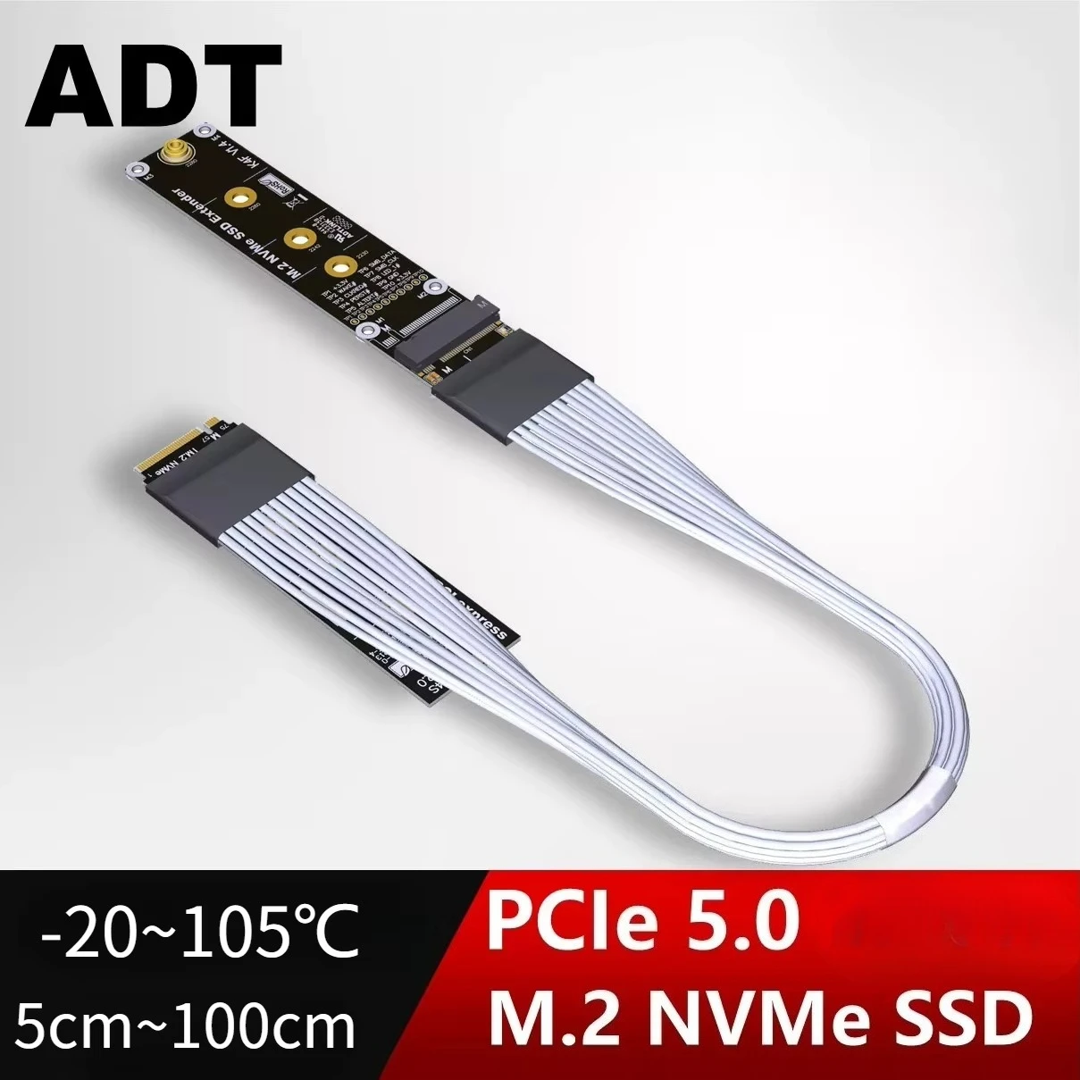 PCI-E 5.0 M.2 NVMe SSD Hard Disk Extension Cable 2280 22110 M.2 NVMe Gen5 Heat-Resistant Silver Wire 1M Industrial Control Drone