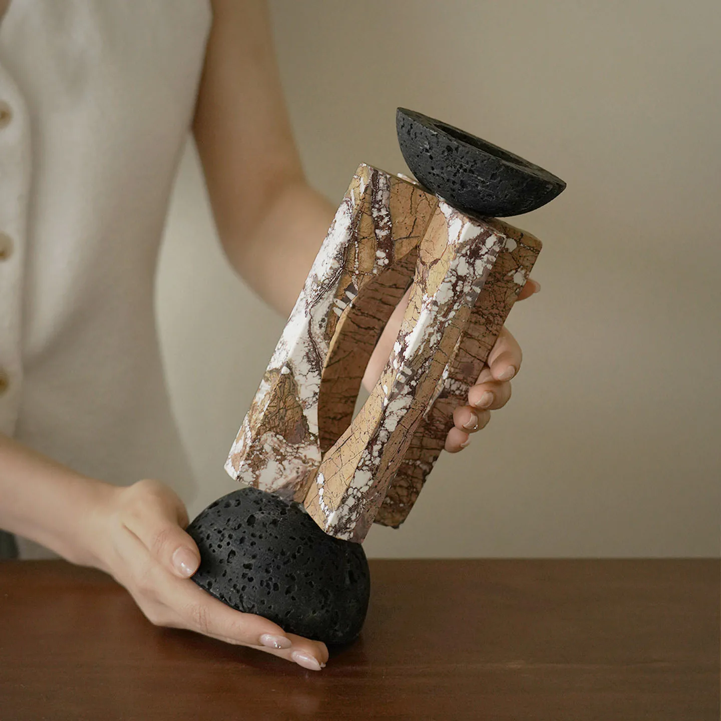 Natural Marble Candle Holder Natural Stone Pillar Candlestick Vintage Home Table Decoration