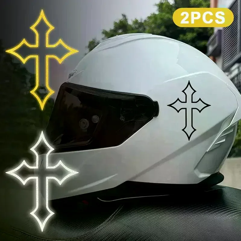 2 Pcs Reflective Cross Stickers With High Visibility And Waterproof Coating For Motorcycle Helmets Car Windows Bike Frames