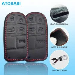 Leather Car Key Case Remote Control Protector Cover Keychain For Fiat Toro Freemont Dodge Charger Challenger Jeep Grand Cherokee