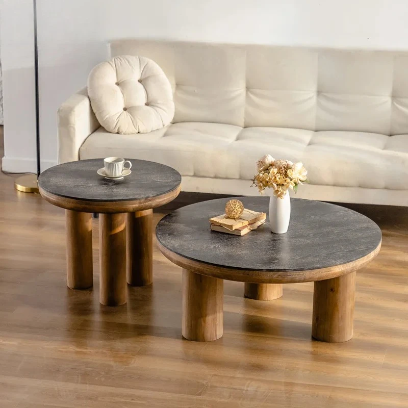 

Multi-Functional Retro Coffee Table – Medieval-Inspired Balcony Piece Solid Wood Round Table for Living Rooms