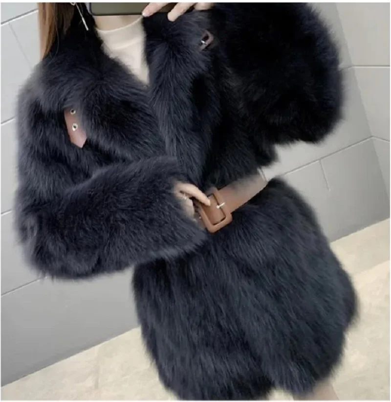 

Haining imitation fox fur coat for women, faux fur coat medium length thickened elegant socialite 2023 new