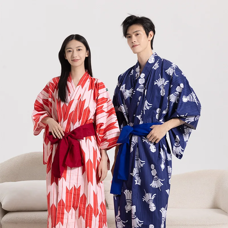 

Couple's Cotton Yukata Robe Women Japan Style Kimono Men Spa Bathrobe Comfortable Home Wear