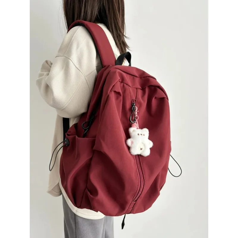 Large Capaci Pure Color Unisex Backpack Double Shoulder Bag School Bag Computer Bag Nylon Material Waterproof for Youth Stu...