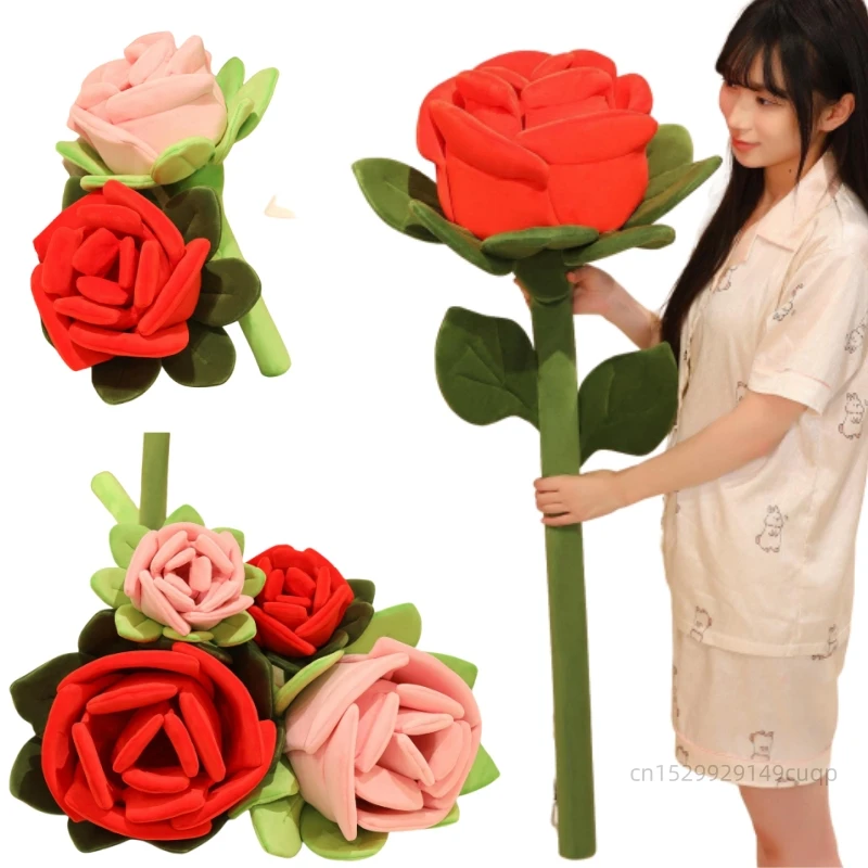 

40/110cm Simulation Rose Flower Plush Doll Pillow Pink Red Strip Flower Plush Toy Home Decor Valentine's Day Gift For Girlfriend