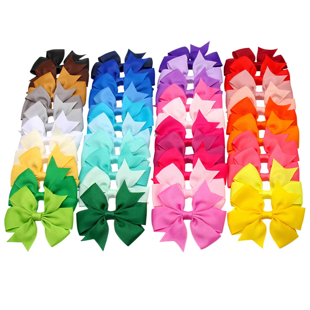 Simple Style Solid Color Hair Bows for Girls, 40 Pack Polyester Butterfly Bow Hair Clips, Perfect for Girls Aged 3-14