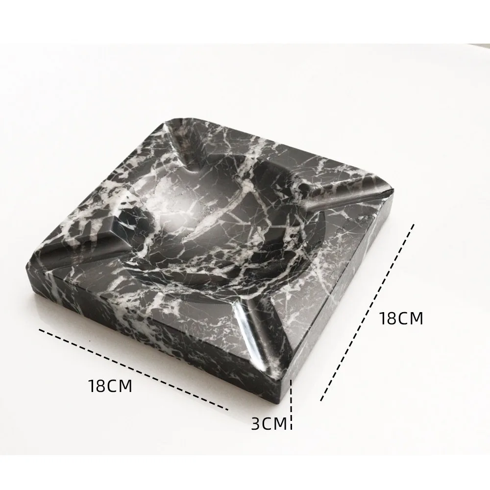 Hand Carved Nero Marquina Marble Cigar Ashtray, 4 Cigar Rest Grooves, Premium Cigar Accessory Gift for Men