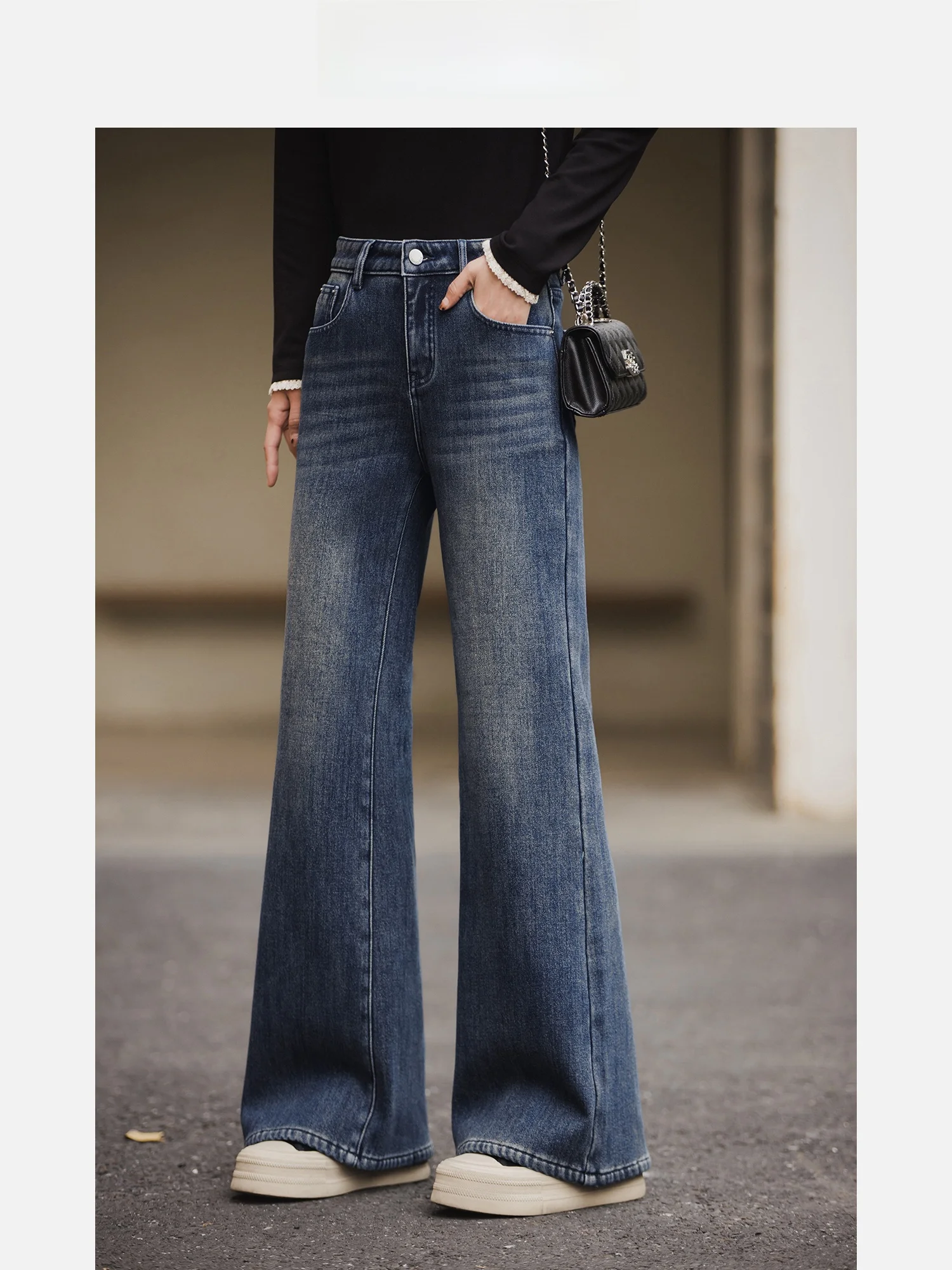 

Женские зимние джинсы-клеш с высокой талией и подкладкой, облегающие, в стиле «русалка», модные брюки-буткат