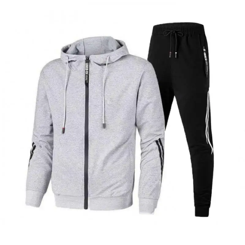 New Men\'s Striped Tracksuit Two Piece Suit Zipper Fashion Hoodie Sweatshirts and Sweatpants Sets Male Sportswear Casual Outfits