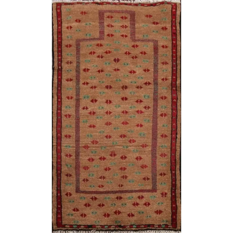 Geometric Brown Tribal Gabbeh Hand-knotted Area Rug Wool Oriental Carpet 2x4 Ft Rugs for Bedroom Living Room Decoration