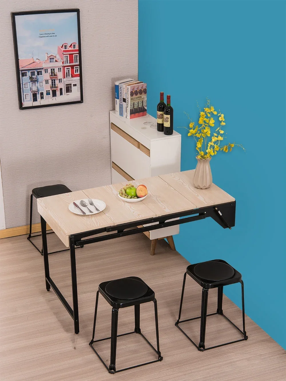 2026 Wall-Mounted Mesh Red Dining Table, Multifunctional Storage Rack, Small Home Use, Transformable Folding Table