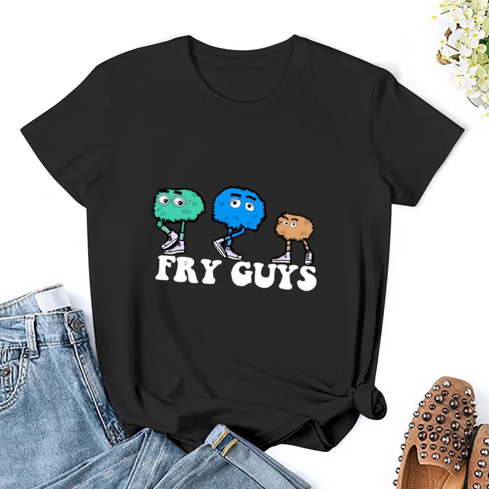 Fry Guys-Camiseta feminina com estampa animal, tops plus size, roupas para meninas