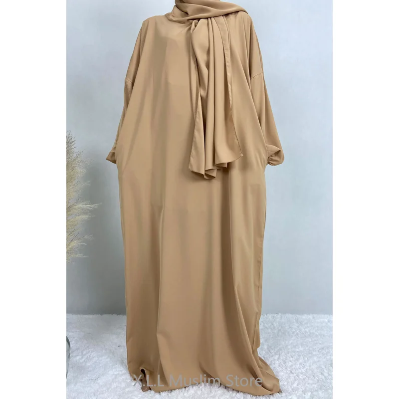 1-Piece Set With Hijab Women Headscarf Long Dress Solid Color Muslim Suit Fashion Abaya Elegant Spring Turkey Female Clothing