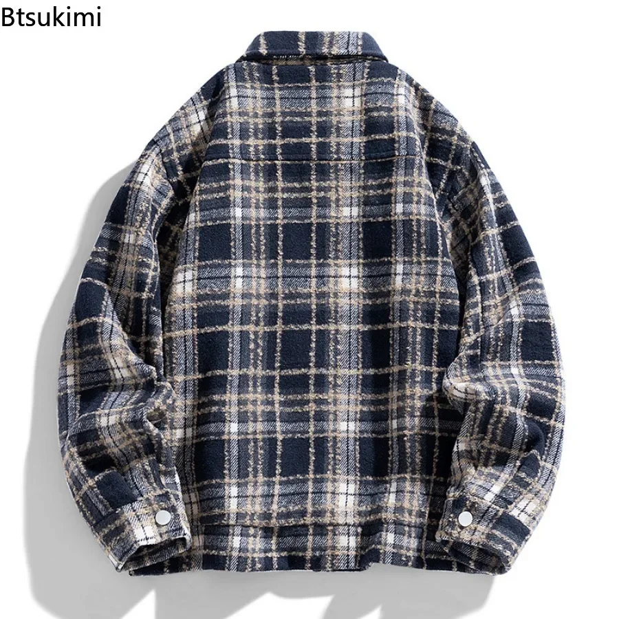 New 2025 Men's Vintage Plaid Jackets Autumn Winter Fashion Harajuku Loose Casual Shirt Coats Multi-pockets Men Jacket Streetwear