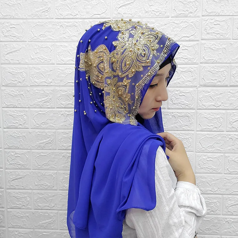 حجاب شيفون للنساء وشاح طويل شال موضة مسلم لامع الذهب بريق الحجاب رئيس التفاف الأوشحة عباية الحجاب Turbantes