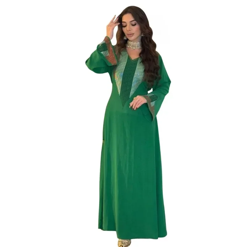 

African Dresses For Women Elegant Polyester 2025 New Muslim Fashion Abayas Dashiki Robe Kaftan Long Sleeve Dress Turkish Africa