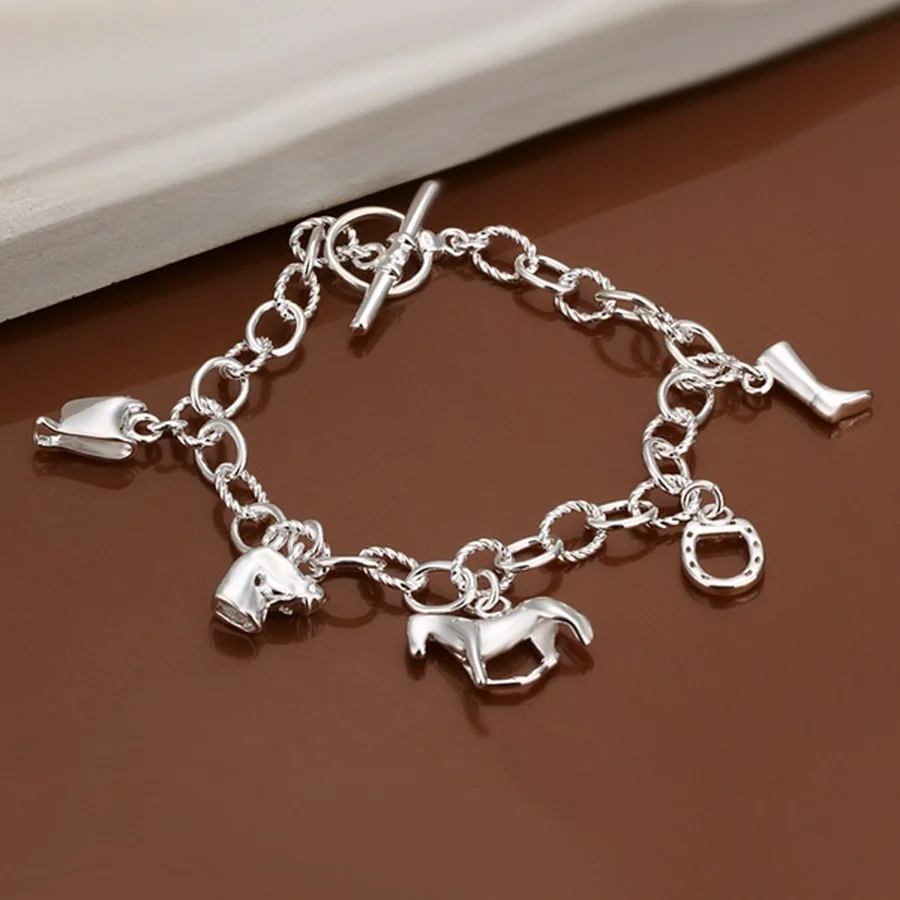 

925 Wholesale Beautiful Fashion925 Sterling Silver Bracelet Charm Horse Elegant Chain High Quality Classic Jewelry Christmasgift