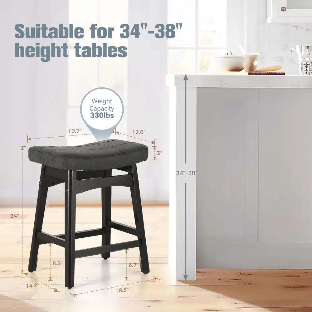 

Solid Wood Bar Stools Set of 4 for Kitchen Counter Height Barstools with Faux Leather Saddle Seat Farmhouse Upholstered Stools