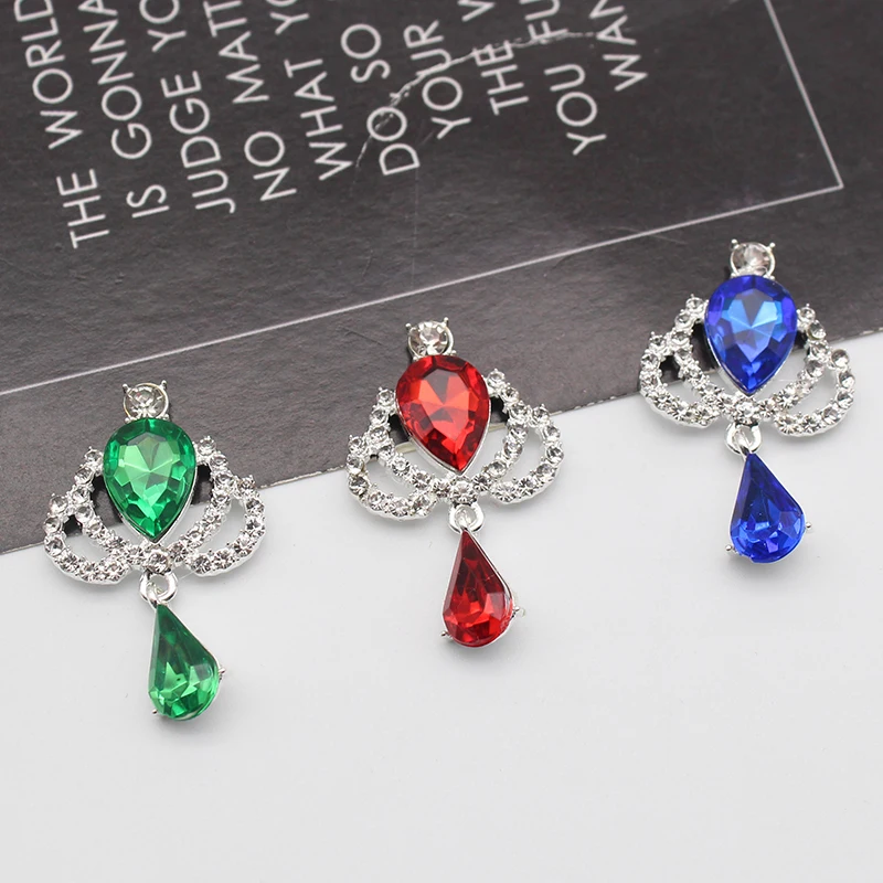 10pcs 24 * 39mm Flat Bottom Alloy Rhinestone Crown Pendant Accessories Diy Wedding Gift Box Wine Glass Decoration