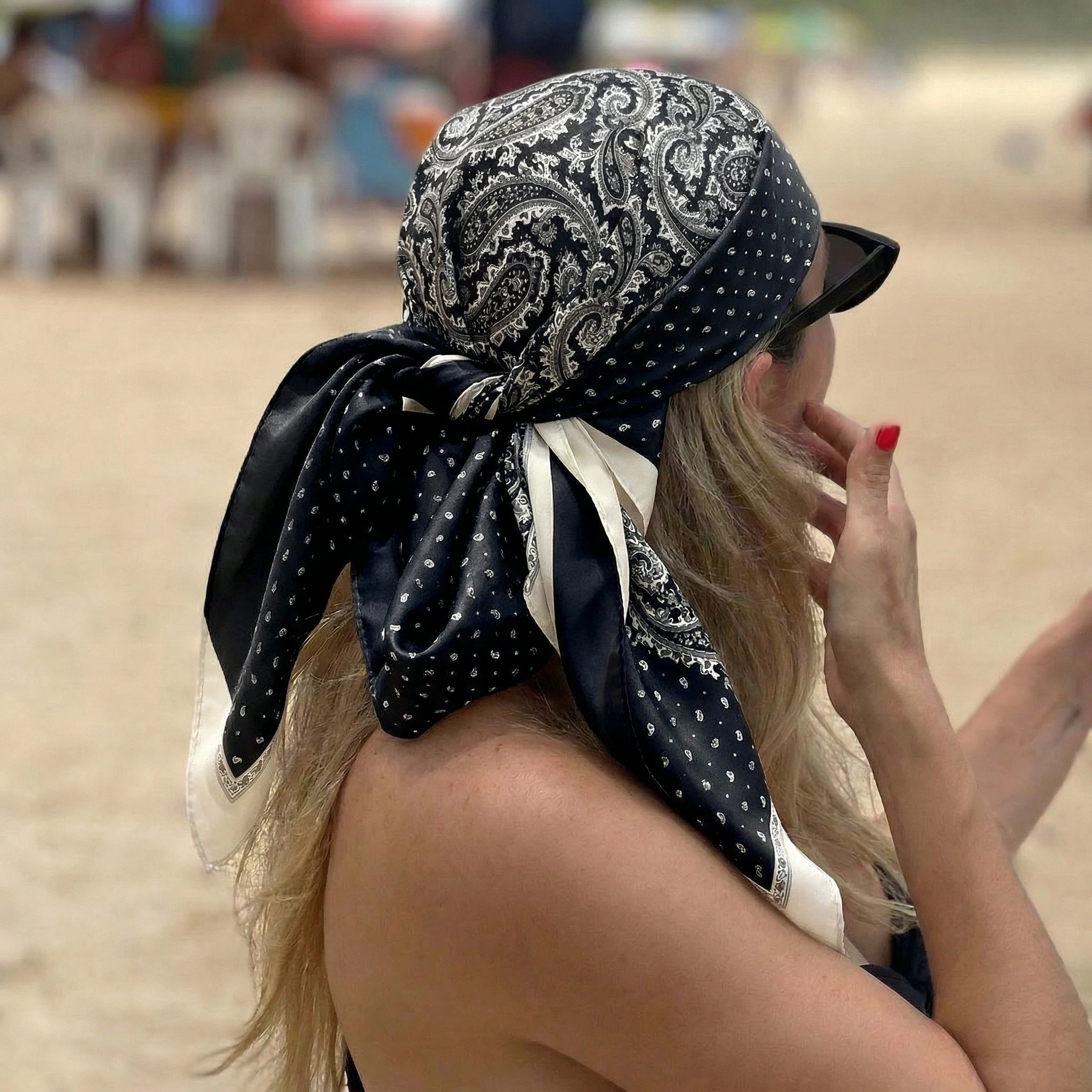 

Head Scarf Women Luxury Brand Square 90*90cm Silk Foulard Satin Bandana Cheveux Soft Neckerchief Hijab Hair Scarves For Ladies